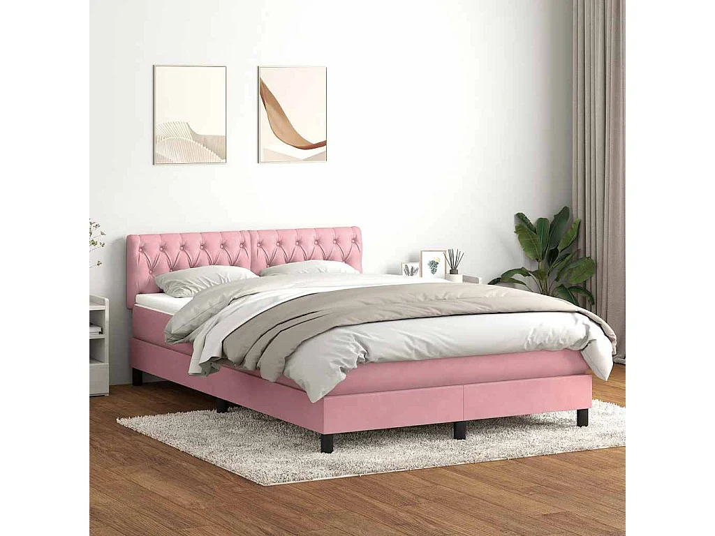 Letto a Molle con Materasso e LED Rosa 160x210 cm in Velluto