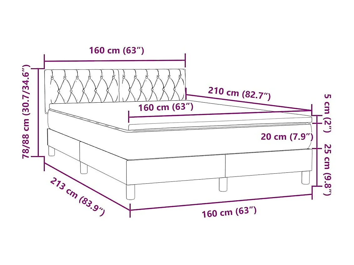 Letto a Molle con Materasso e LED Rosa 160x210 cm in Velluto