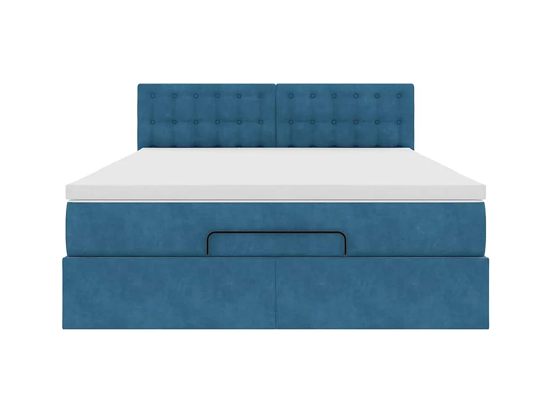 Cadre de lit ottoman avec matelas bleu foncé 140x190 cm velours