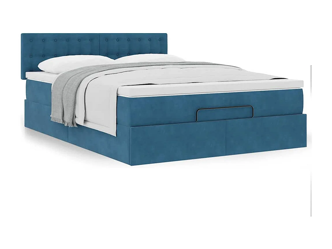 Ottoman bed met matras 140x190cm fluweel donkerblauw