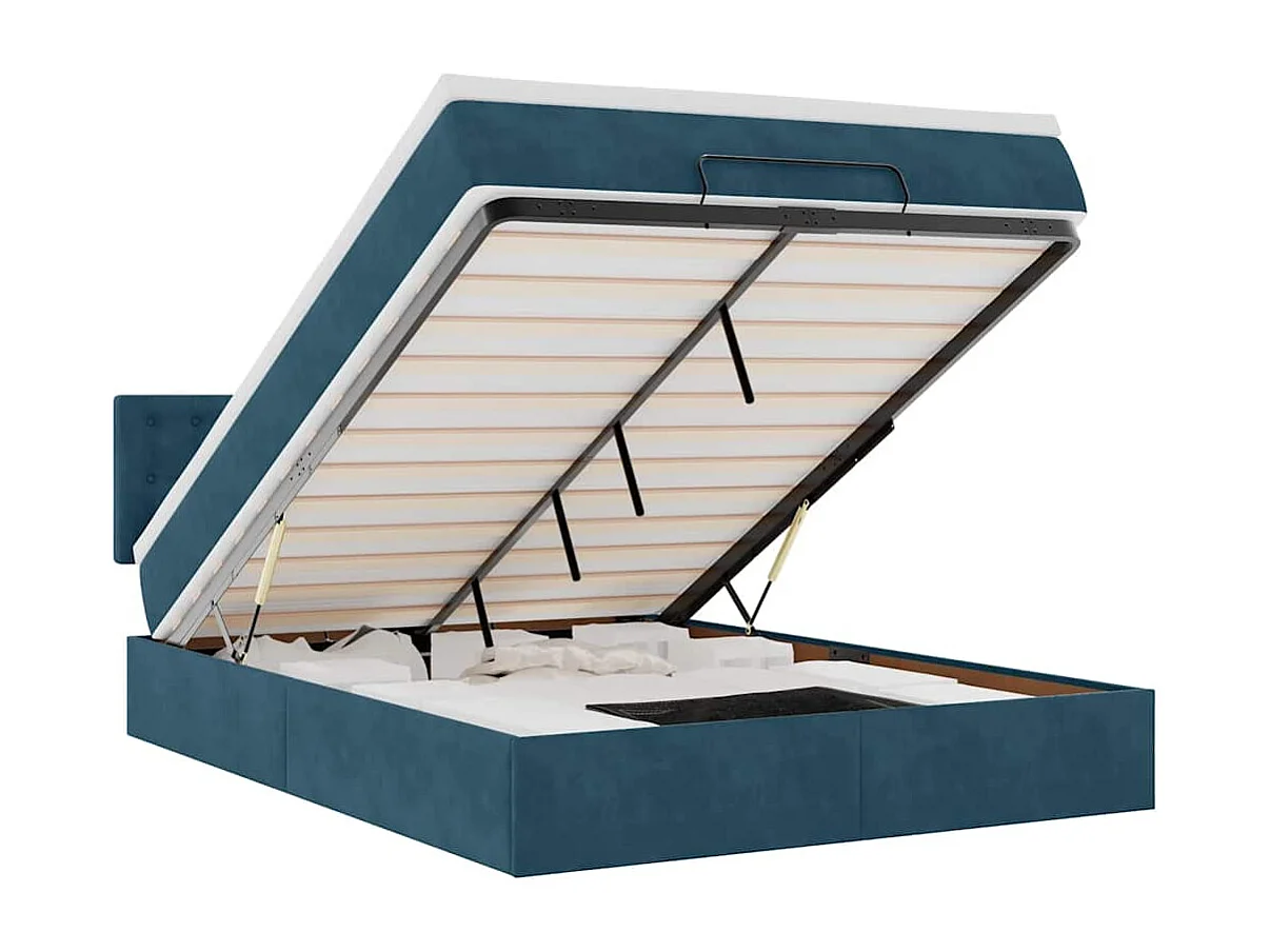 Cadre de lit ottoman avec matelas bleu foncé 140x190 cm velours
