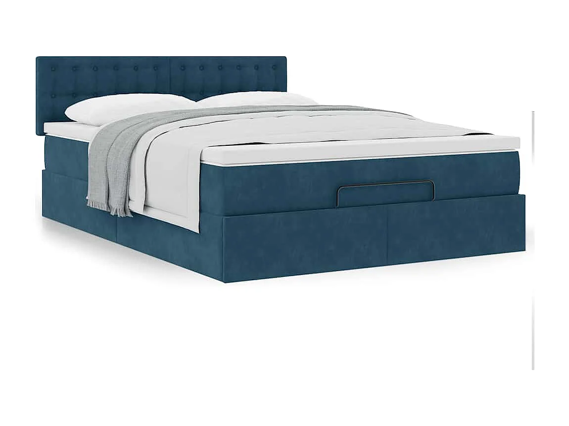 Cadre de lit ottoman avec matelas bleu foncé 140x190 cm velours