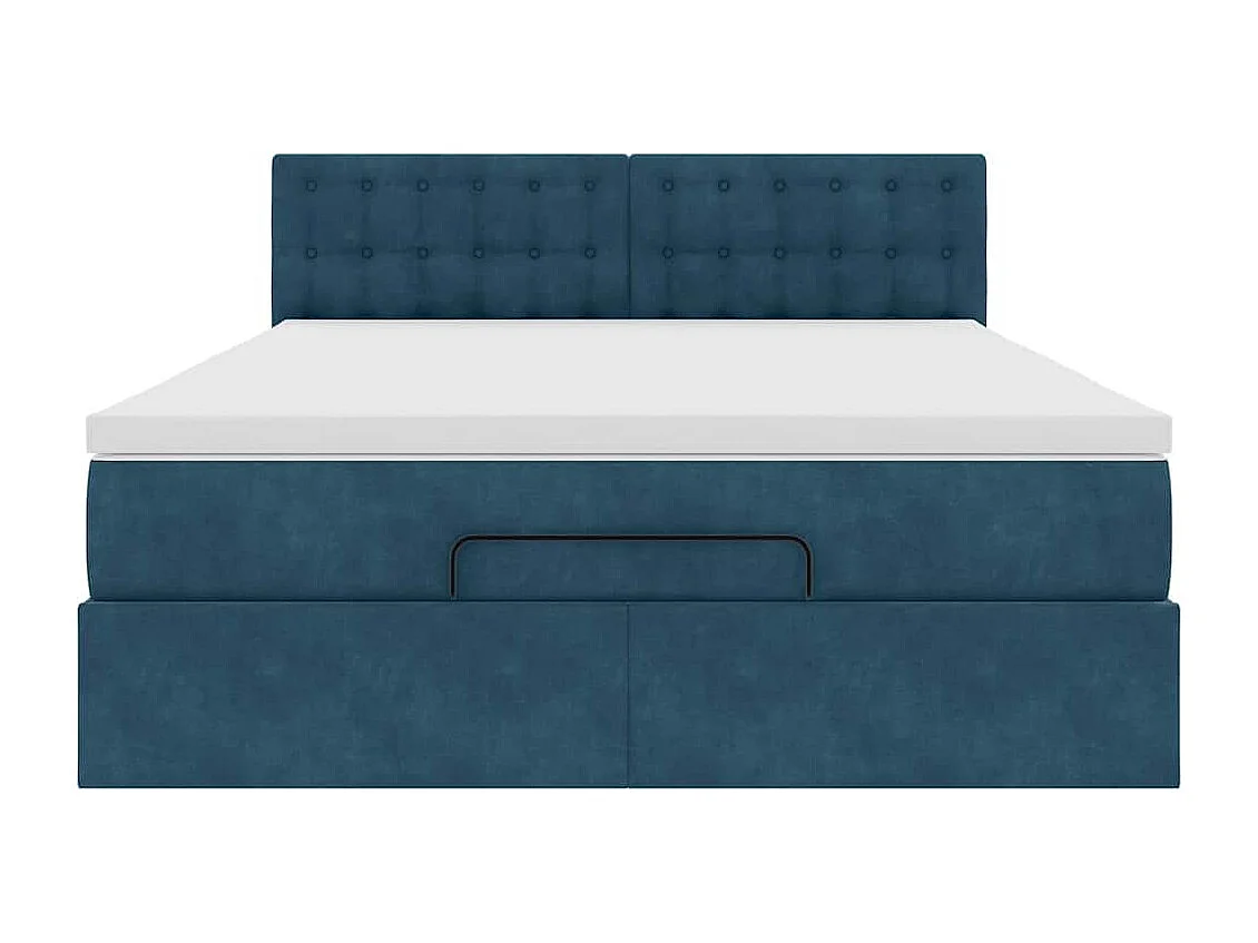 Cadre de lit ottoman avec matelas bleu foncé 140x190 cm velours