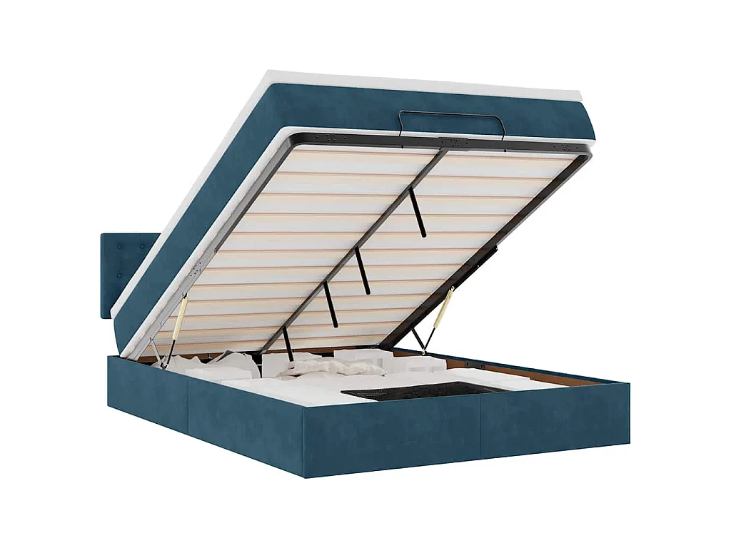 Cadre de lit ottoman avec matelas bleu foncé 140x190 cm velours