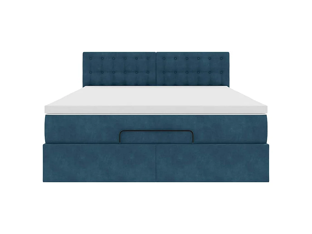 Cadre de lit ottoman avec matelas bleu foncé 140x190 cm velours