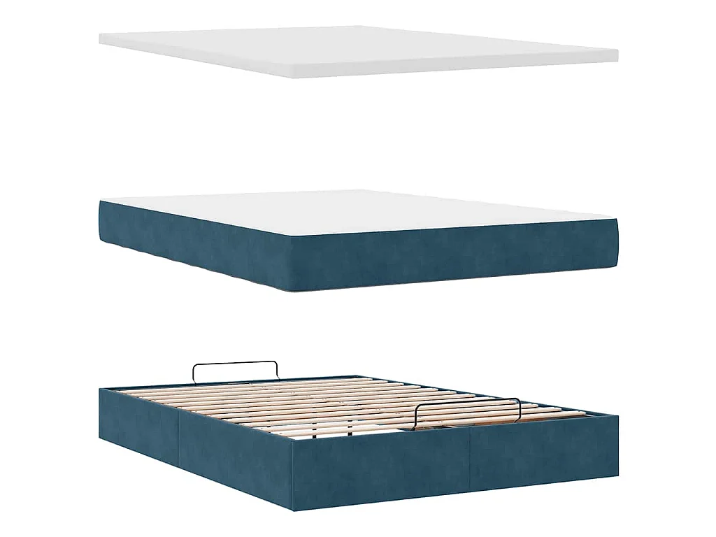 Cadre de lit ottoman avec matelas bleu foncé 140x190 cm velours