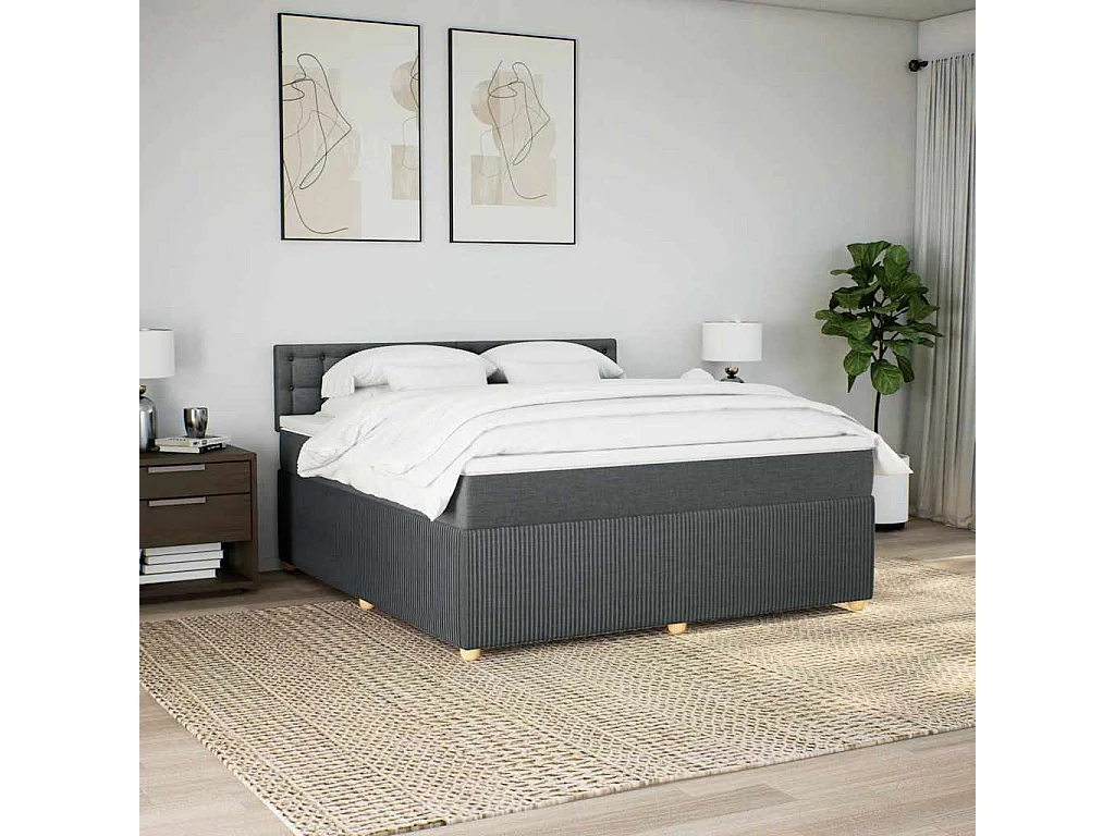 Sommier à lattes de lit avec matelas Gris foncé 180x200cm Tissu