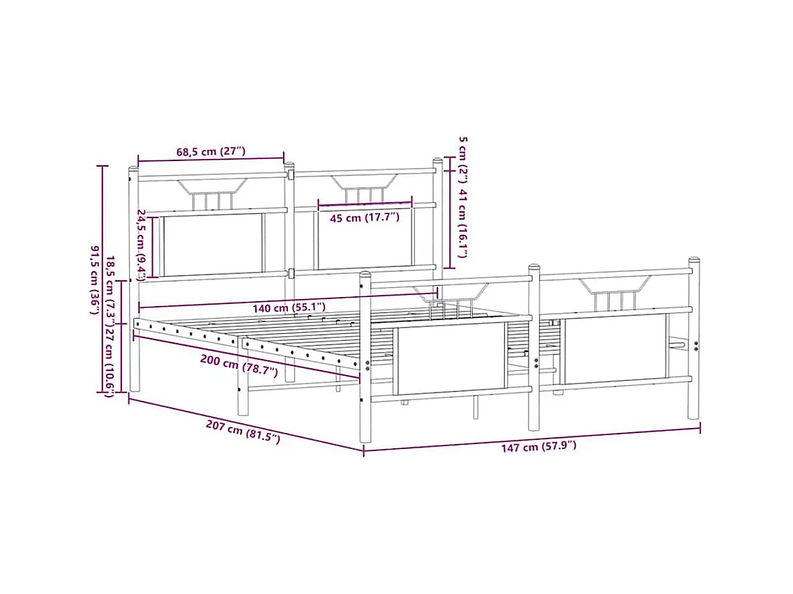 Cadre de lit sans matelas chêne marron 140x200 cm