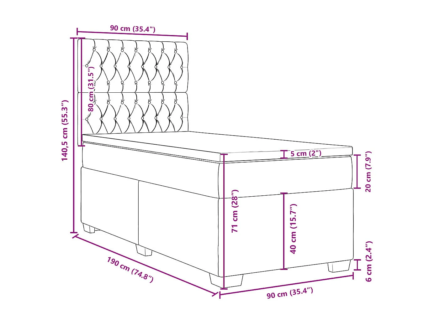 Boxspringbett mit Matratze Hellgrau 90x190 cm Samt