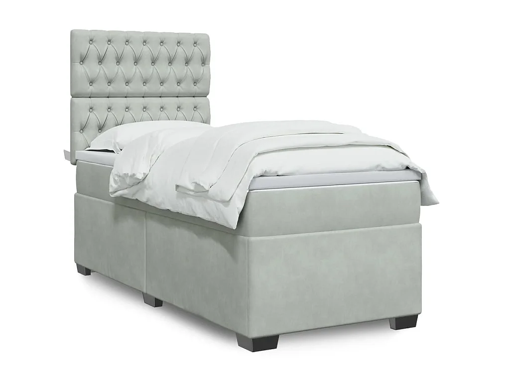 Sommier à lattes de lit et matelas Gris clair 90x190 cm Velours