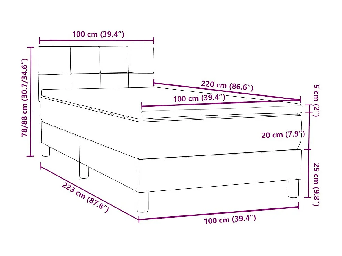 Boxspringbett mit Matratze & LED Rosa 100x220 cm Samt