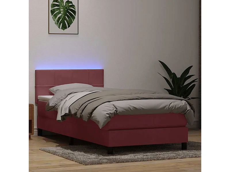 Boxspringbett mit Matratze & LED Rosa 100x220 cm Samt