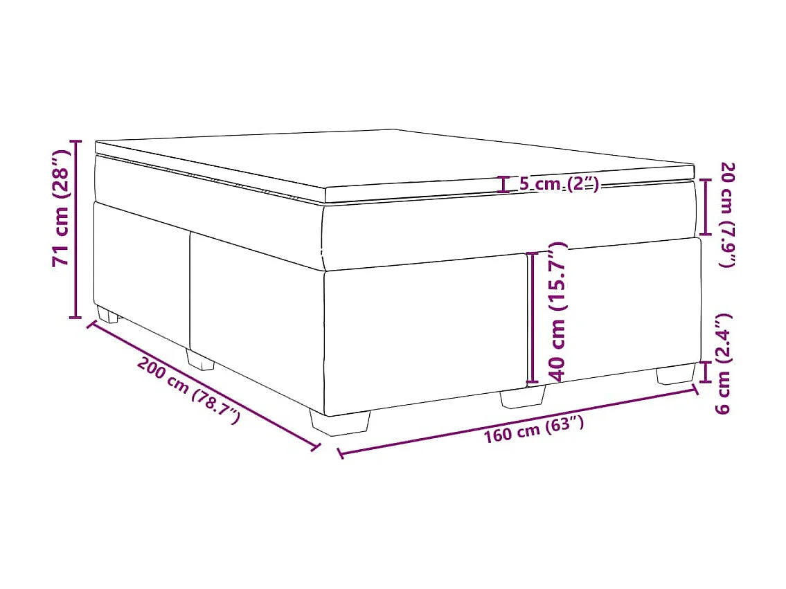 Cama box spring con colchón tela gris oscuro 160x200 cm