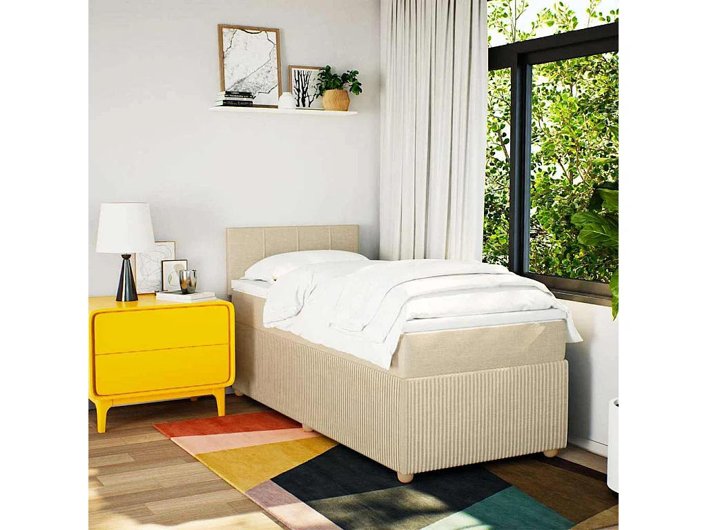 Boxspring met matras stof crèmekleurig 90x200 cm