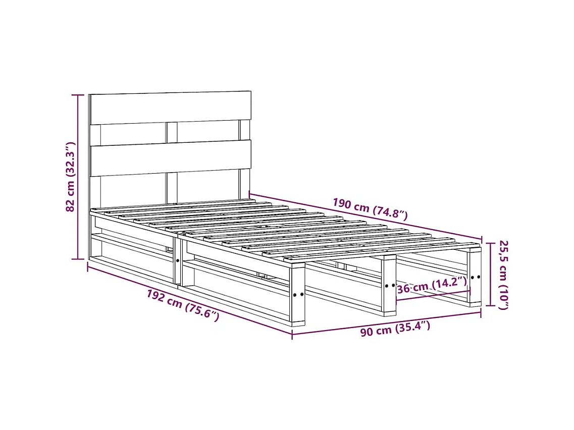Bedframe zonder matras massief grenenhout wasbruin 90x190 cm