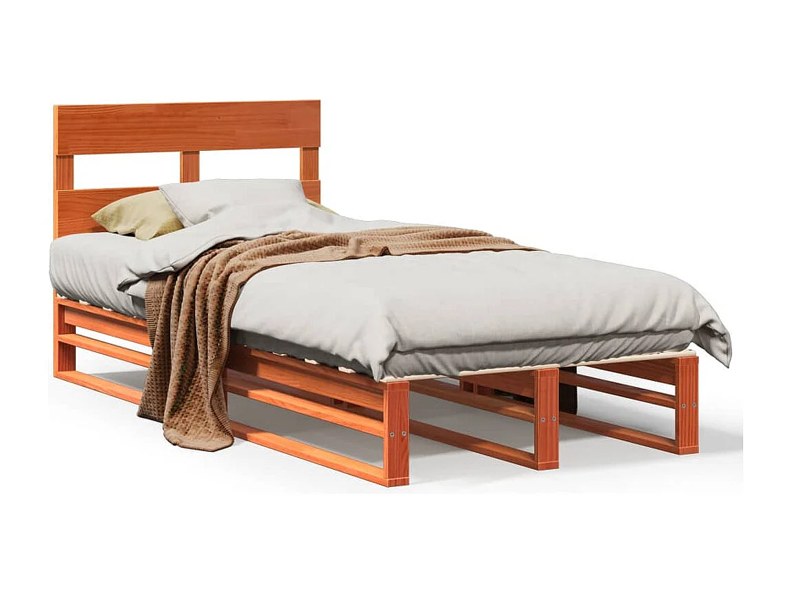 Bedframe zonder matras massief grenenhout wasbruin 90x190 cm