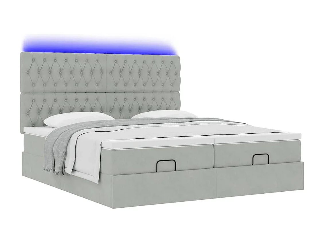 Cadre de lit ottoman et matelas gris clair 160x200cm velours