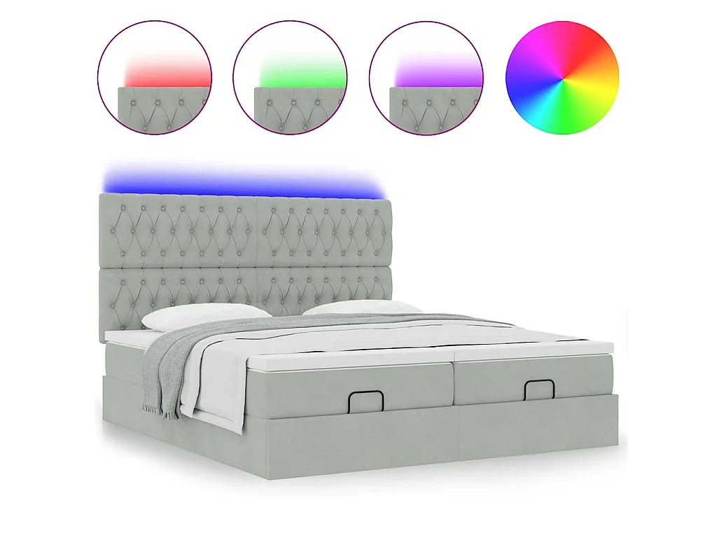 Estructura de cama otomana colchones terciopelo gris claro