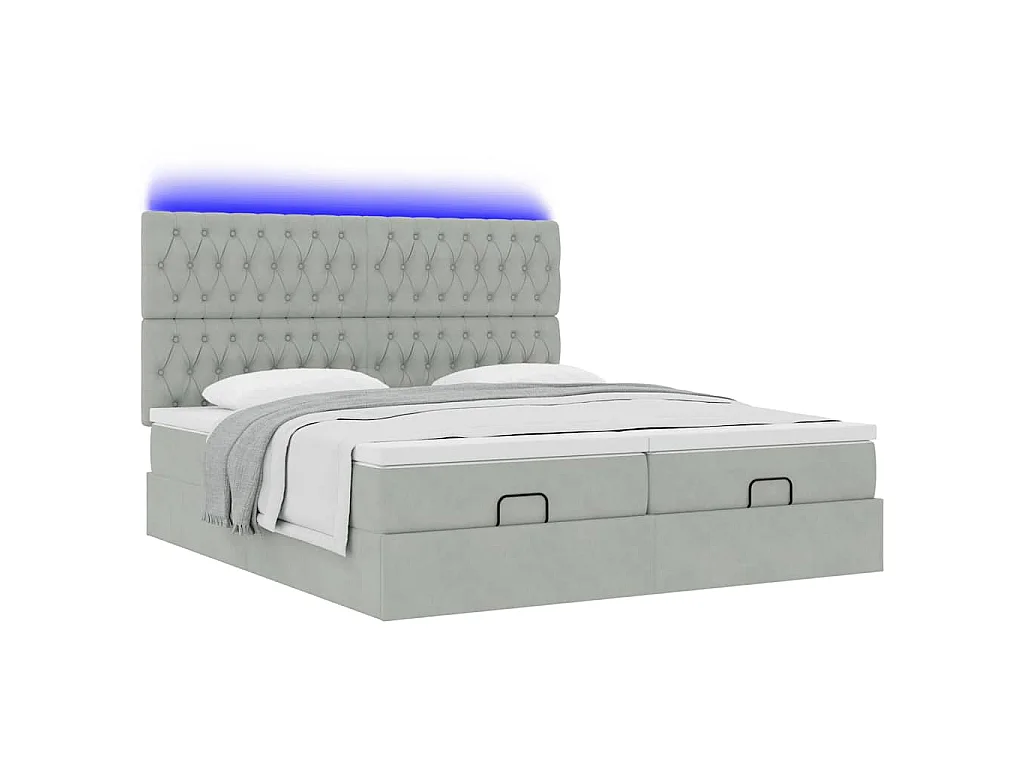 Estructura de cama otomana colchones terciopelo gris claro