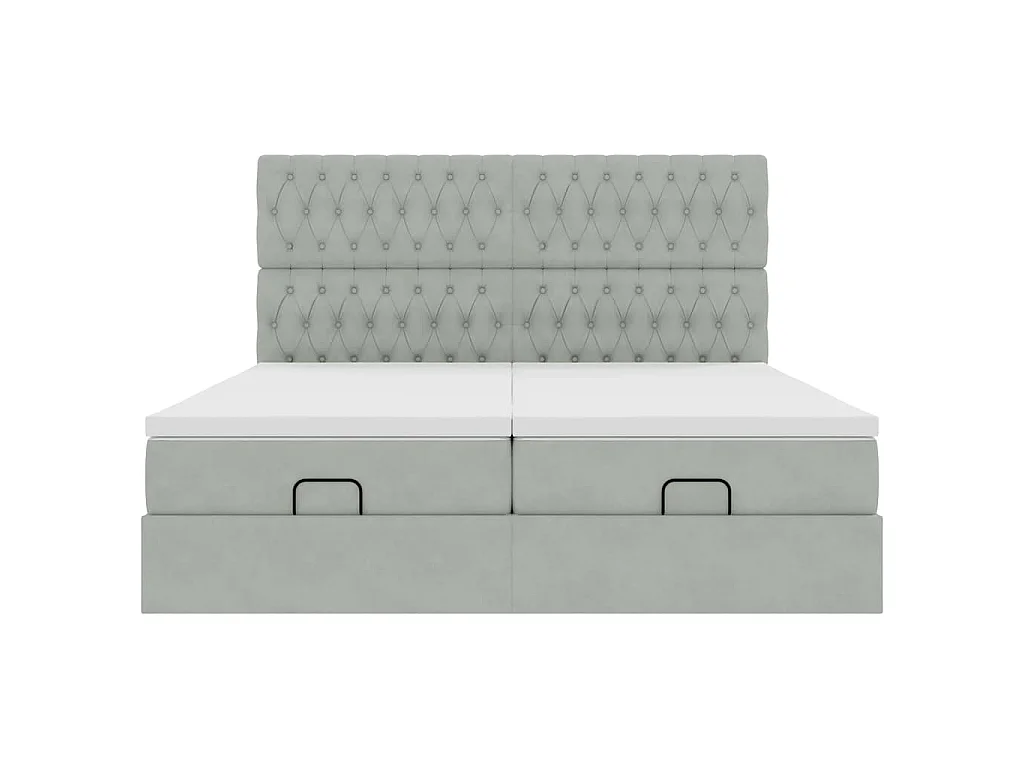Estructura de cama otomana colchones terciopelo gris claro