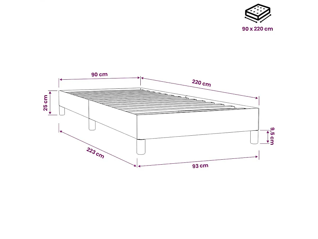 Sommier à lattes de lit sans matelas gris clair 90x220 cm