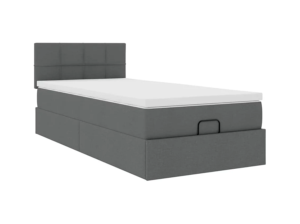 Lit ottoman avec matelas gris foncé 90x200 cm tissu