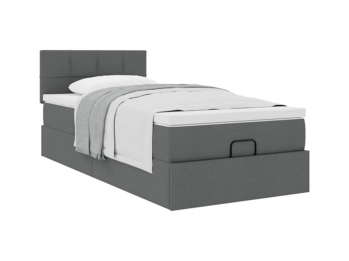 Lit ottoman avec matelas gris foncé 90x200 cm tissu