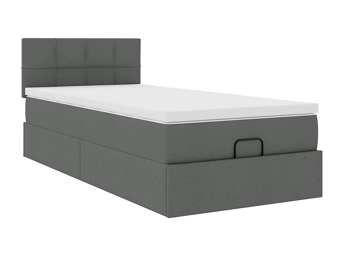Lit ottoman avec matelas gris foncé 90x200 cm tissu