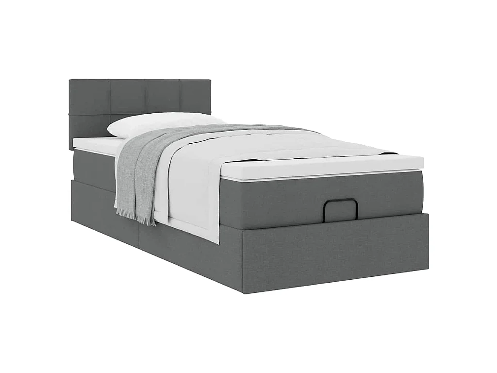 Pouf Letto con Materasso Grigio Scuro 90x200 cm in Tessuto