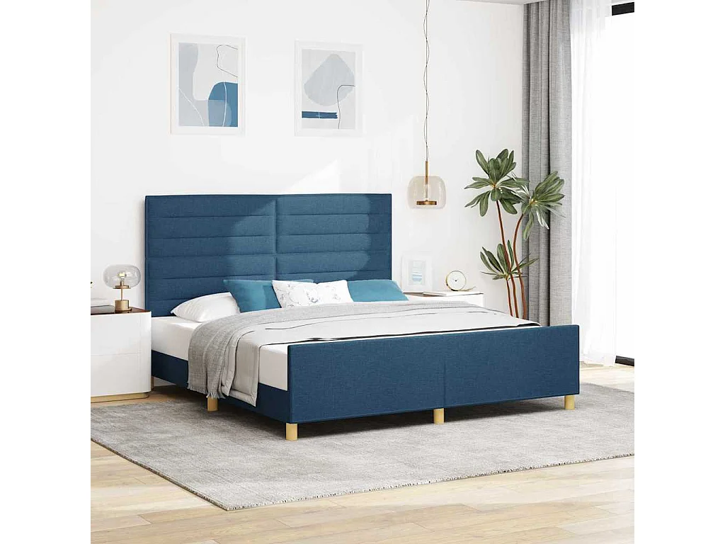 Estructura de cama con cabecera Azul 180 x 200 cm tela