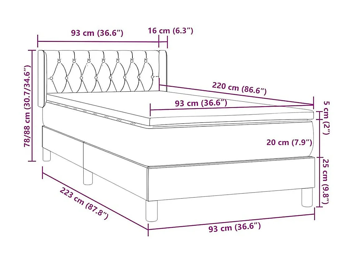 Boxspringbett mit Matratze Dunkelgrau 90x220 cm Samt