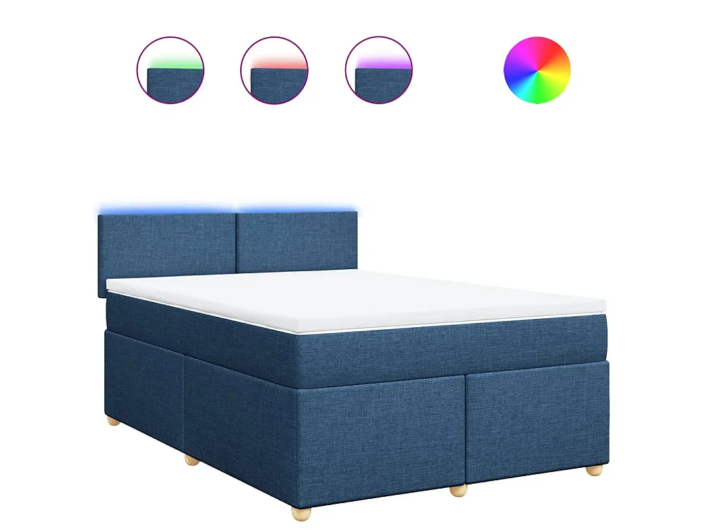 Cama box spring con colchón tela azul 160x200 cm