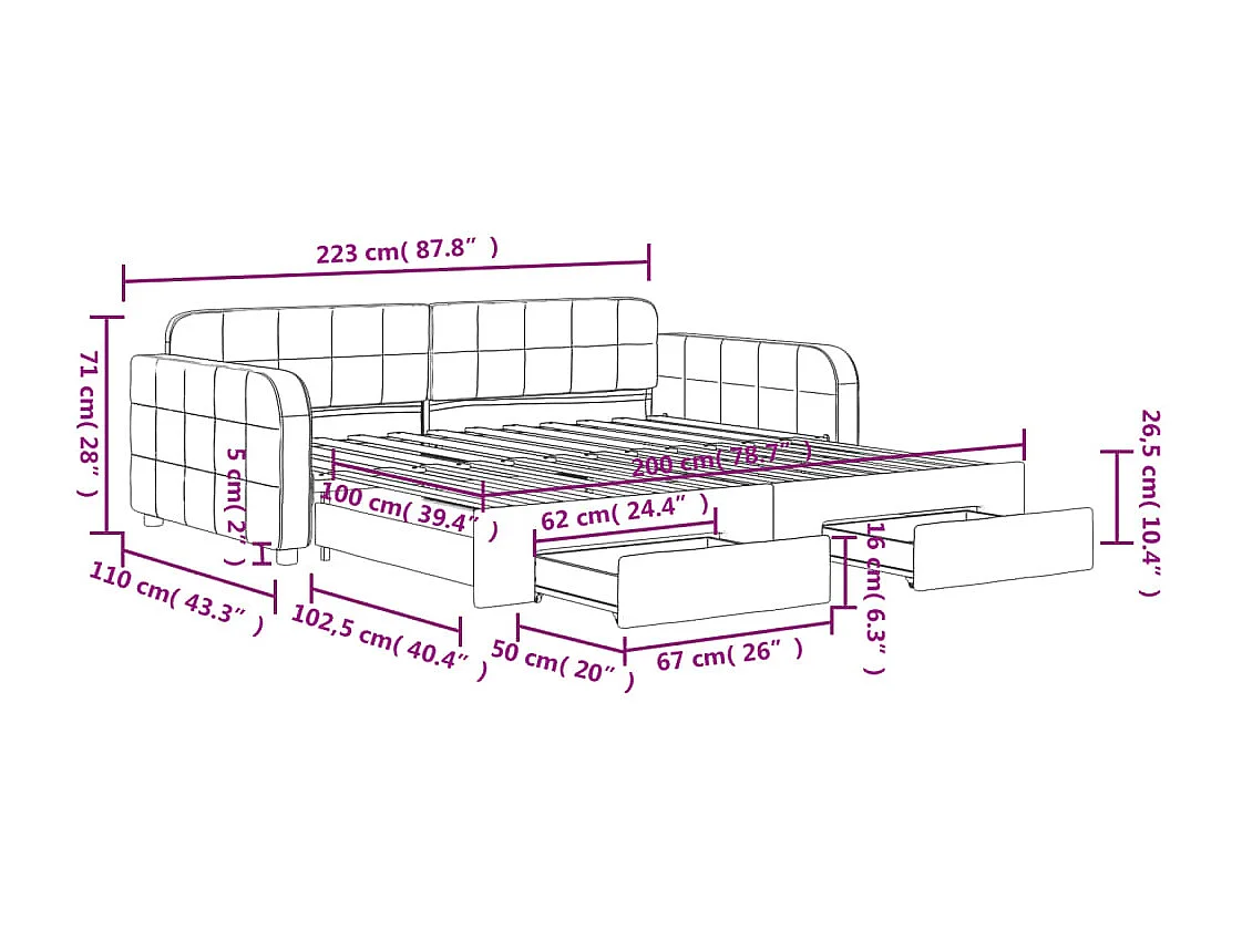 Tagesbett Ausziehbar mit Schubladen Dunkelgrau 100x200 cm Samt