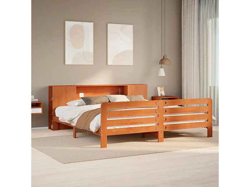 Cadre de lit sans matelas cire marron 180x200cm bois pin massif