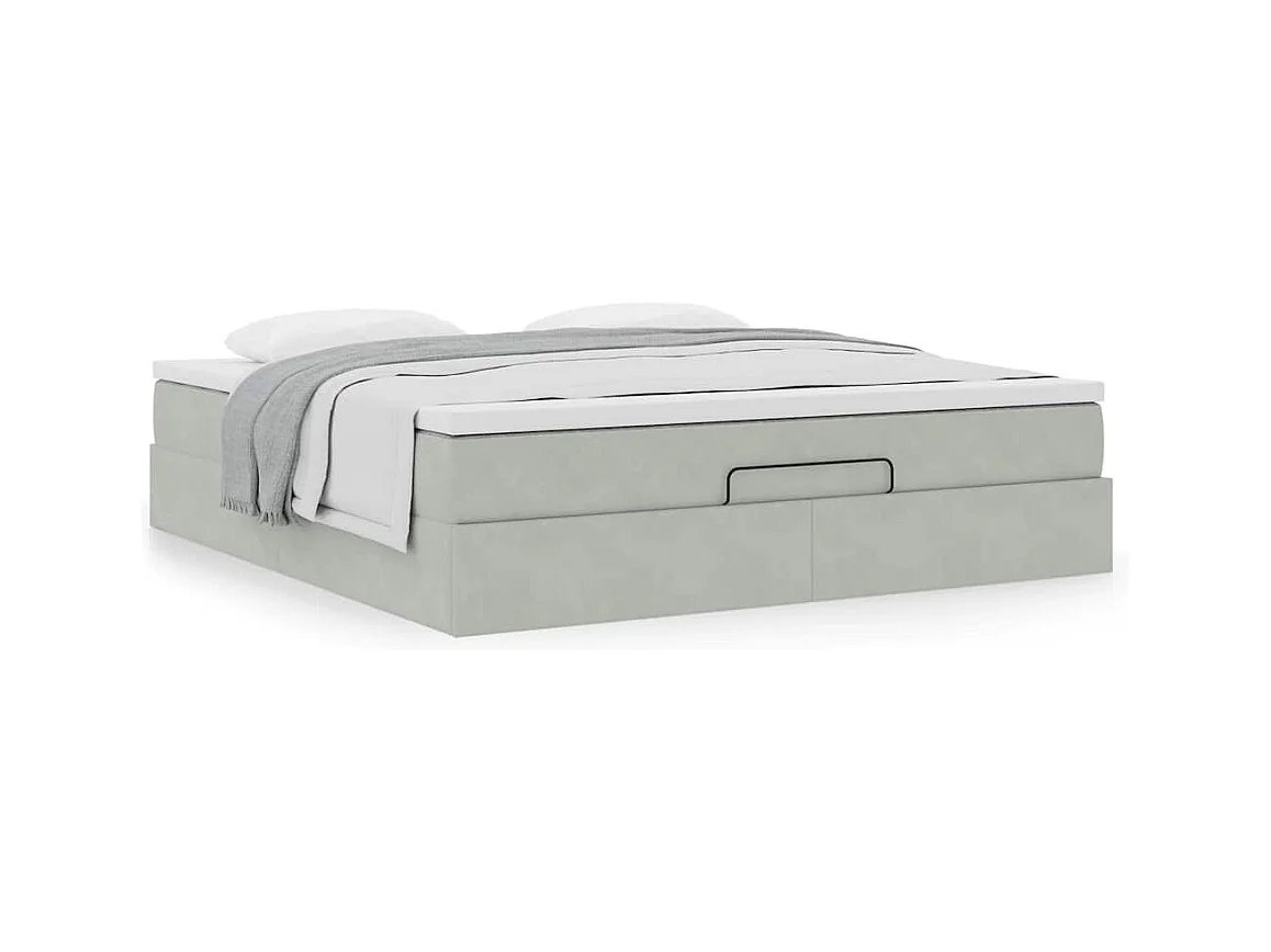 Cadre de lit ottoman avec matelas gris clair 180x200 cm velours