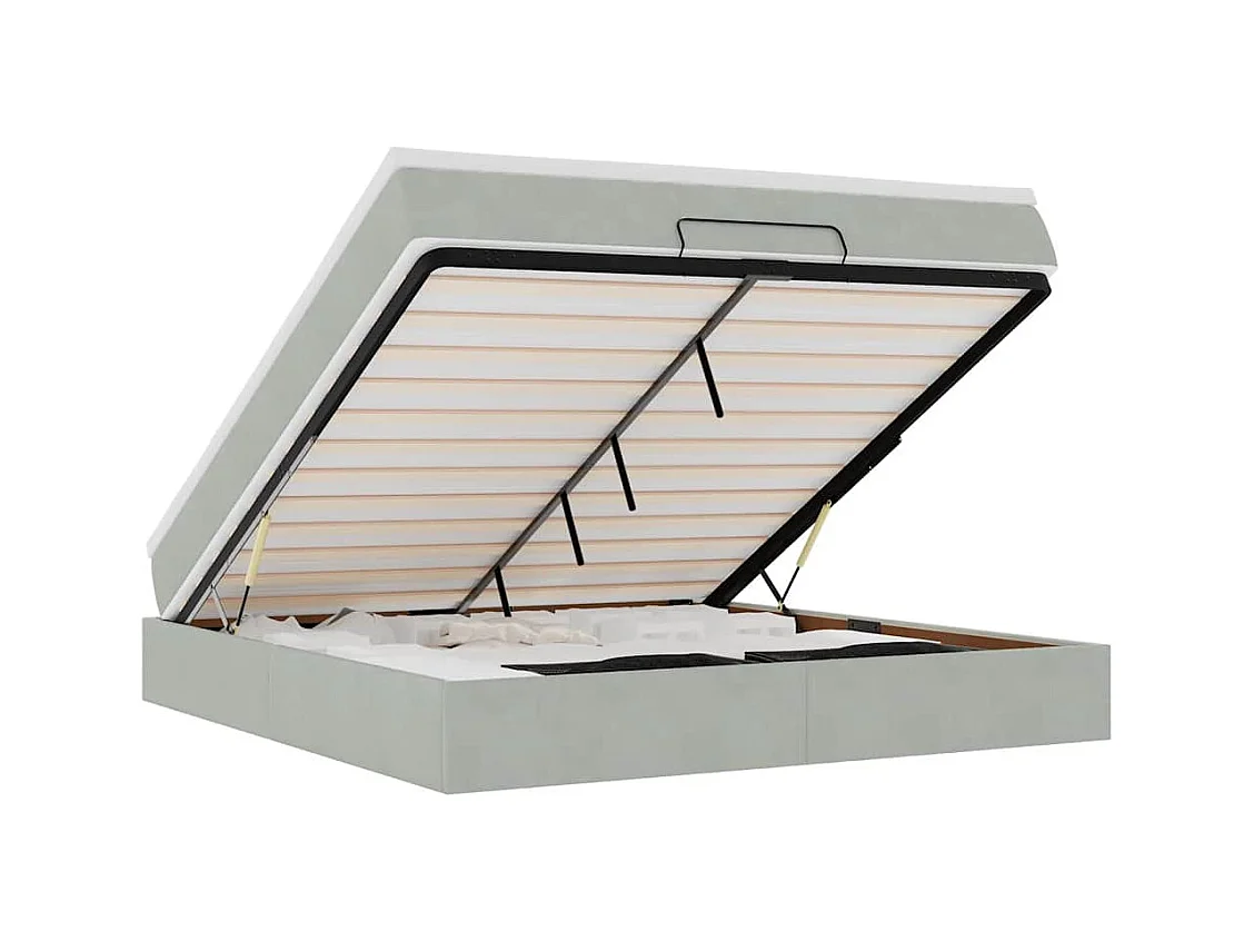 Cadre de lit ottoman avec matelas gris clair 180x200 cm velours