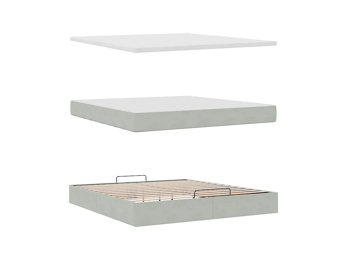 Cadre de lit ottoman avec matelas gris clair 180x200 cm velours