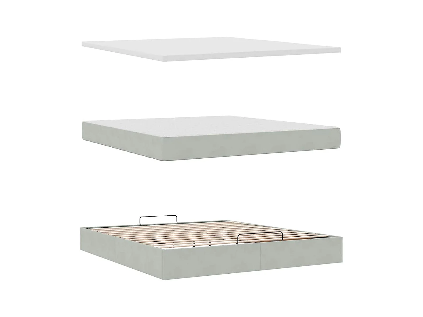 Cadre de lit ottoman avec matelas gris clair 180x200 cm velours