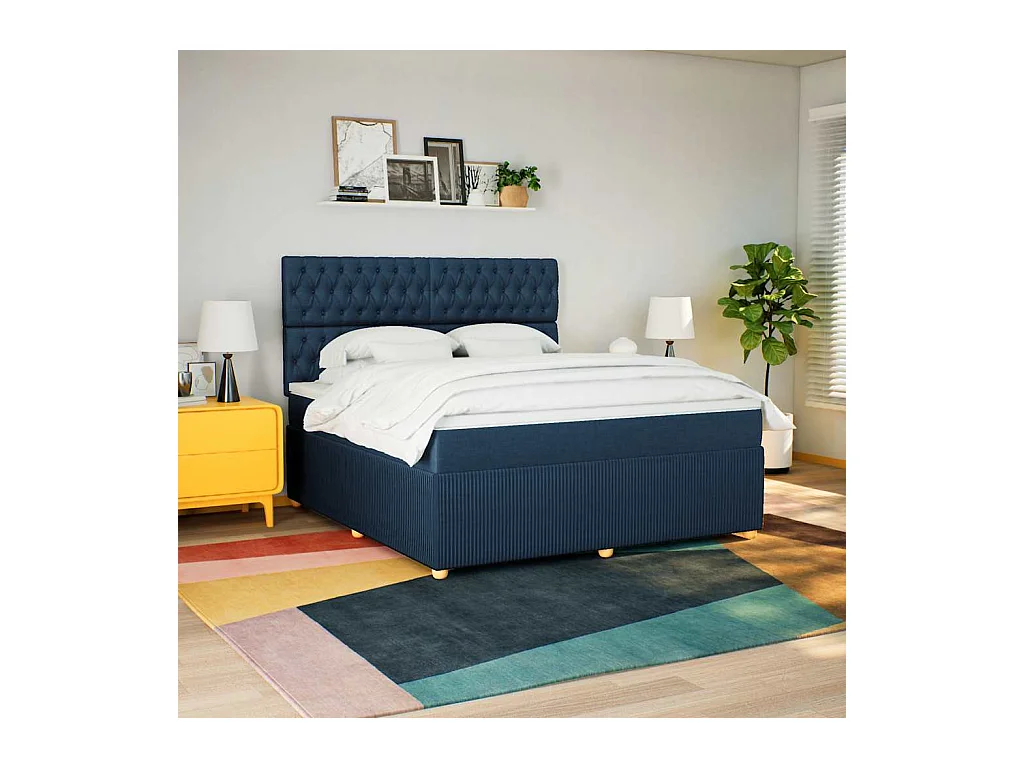 Sommier à lattes de lit avec matelas Bleu 180x200 cm Tissu