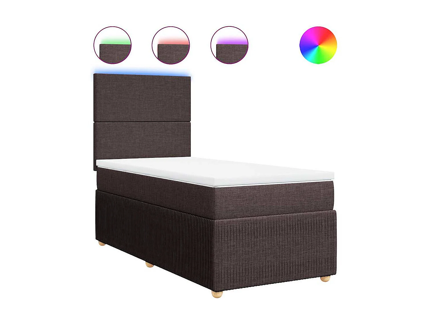 Cama box spring con colchón tela marrón oscuro 90x190 cm