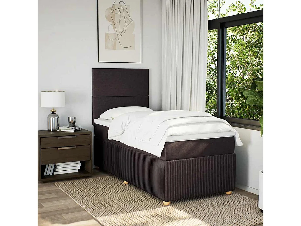 Cama box spring con colchón tela marrón oscuro 90x190 cm