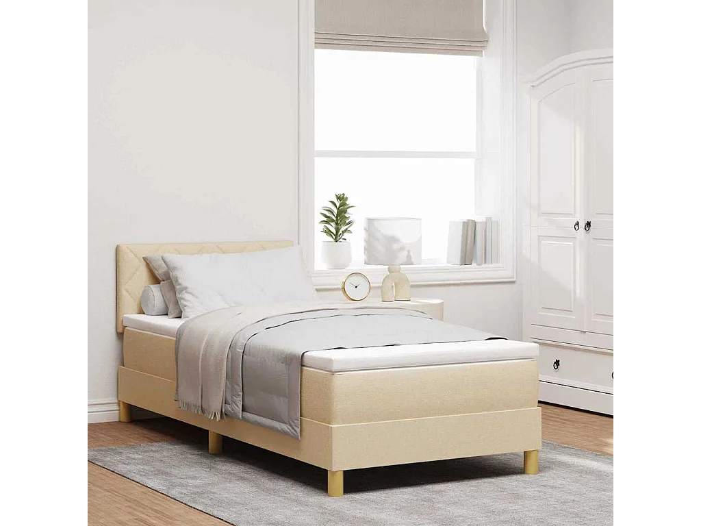 LED Box Spring Bed met hoofdeinde Crème 90 x 200 cm Stof