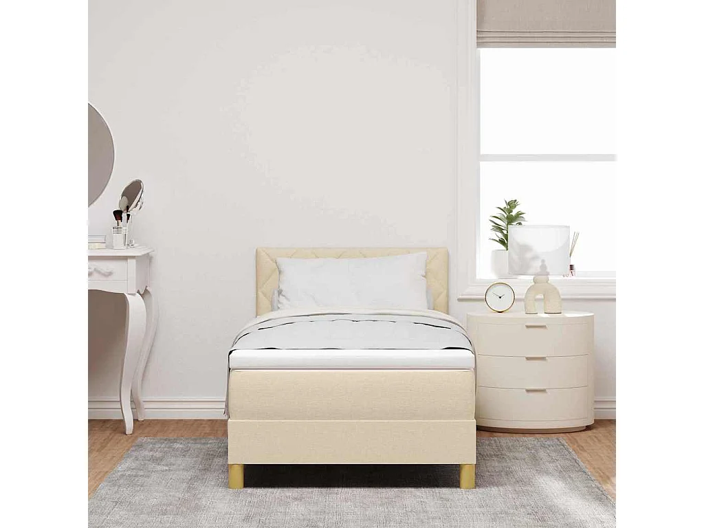 LED Box Spring Bed met hoofdeinde Crème 90 x 200 cm Stof