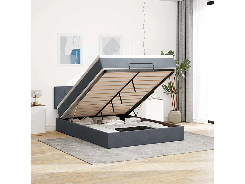 Ottoman-Bett mit Matratze Dunkelgrau 140x190 cm Samt