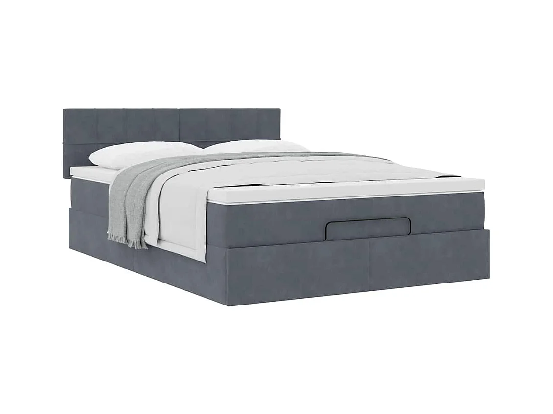 Cadre de lit ottoman avec matelas gris foncé 140x190 cm velours