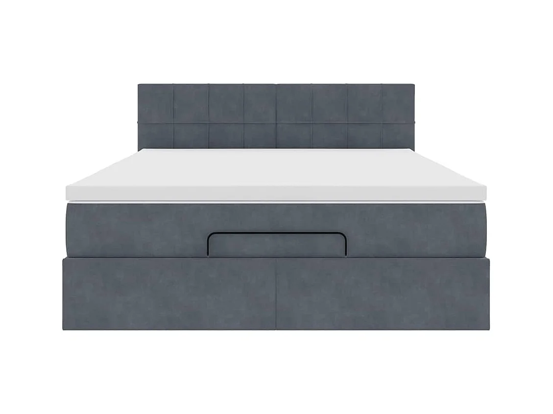 Cadre de lit ottoman avec matelas gris foncé 140x190 cm velours