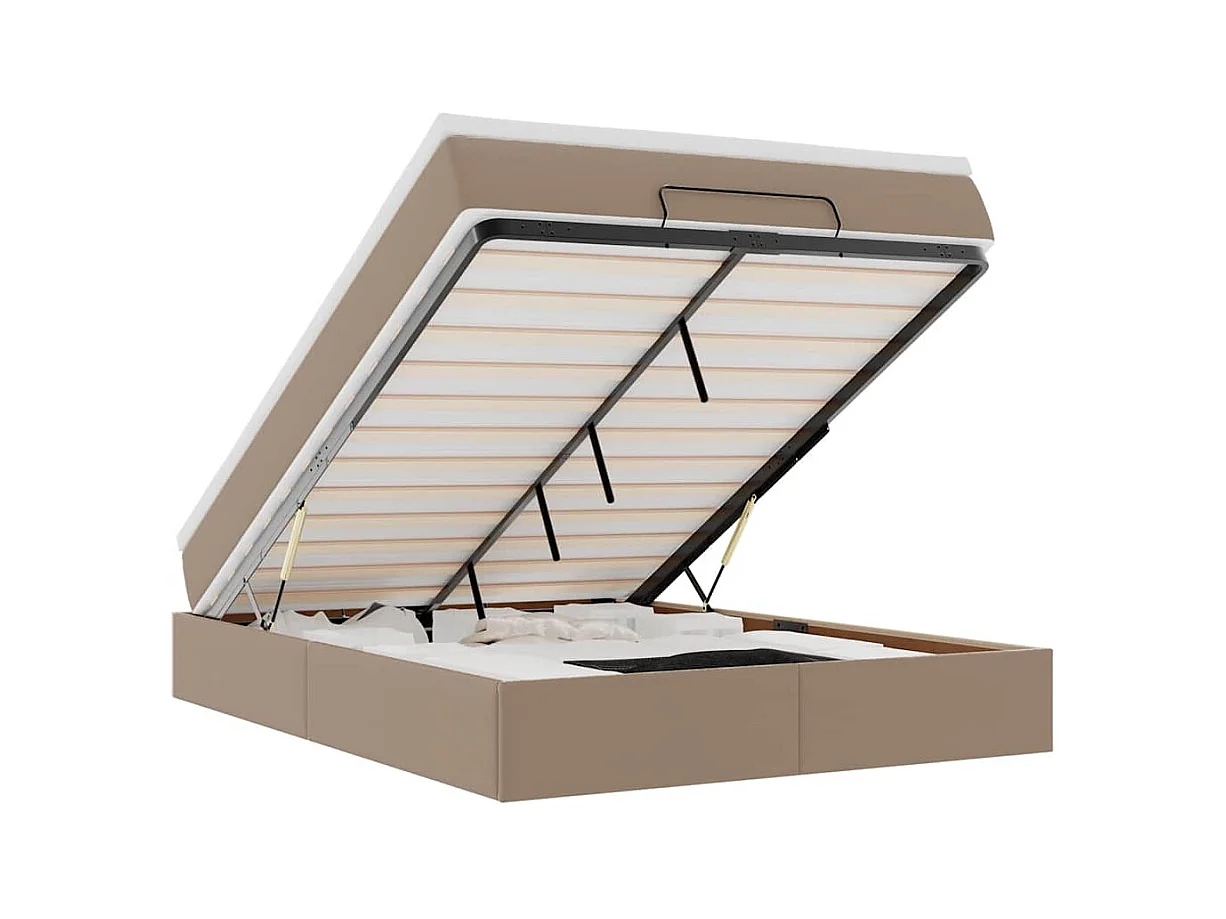 Cadre de lit ottoman et matelas cappuccino 140x190cm similicuir
