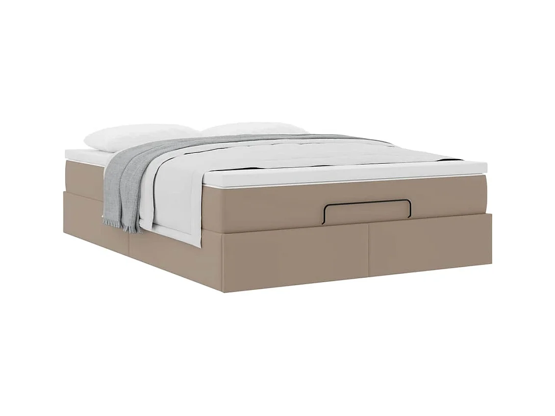 Cadre de lit ottoman et matelas cappuccino 140x190cm similicuir