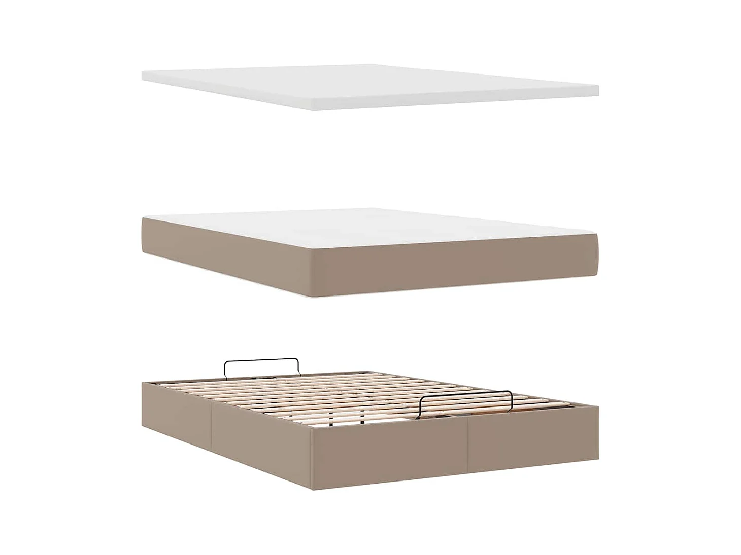 Cadre de lit ottoman et matelas cappuccino 140x190cm similicuir
