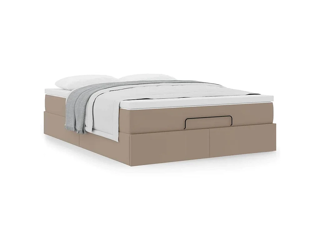 Cadre de lit ottoman et matelas cappuccino 140x190cm similicuir